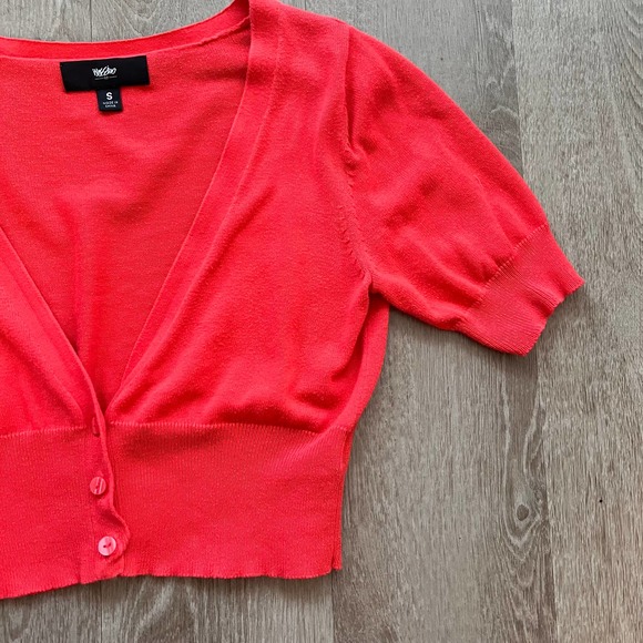Mossimo Orange Small Cropped 3 Button Short Sleeve 100% Cotton Cardigan - Picture 2 of 8